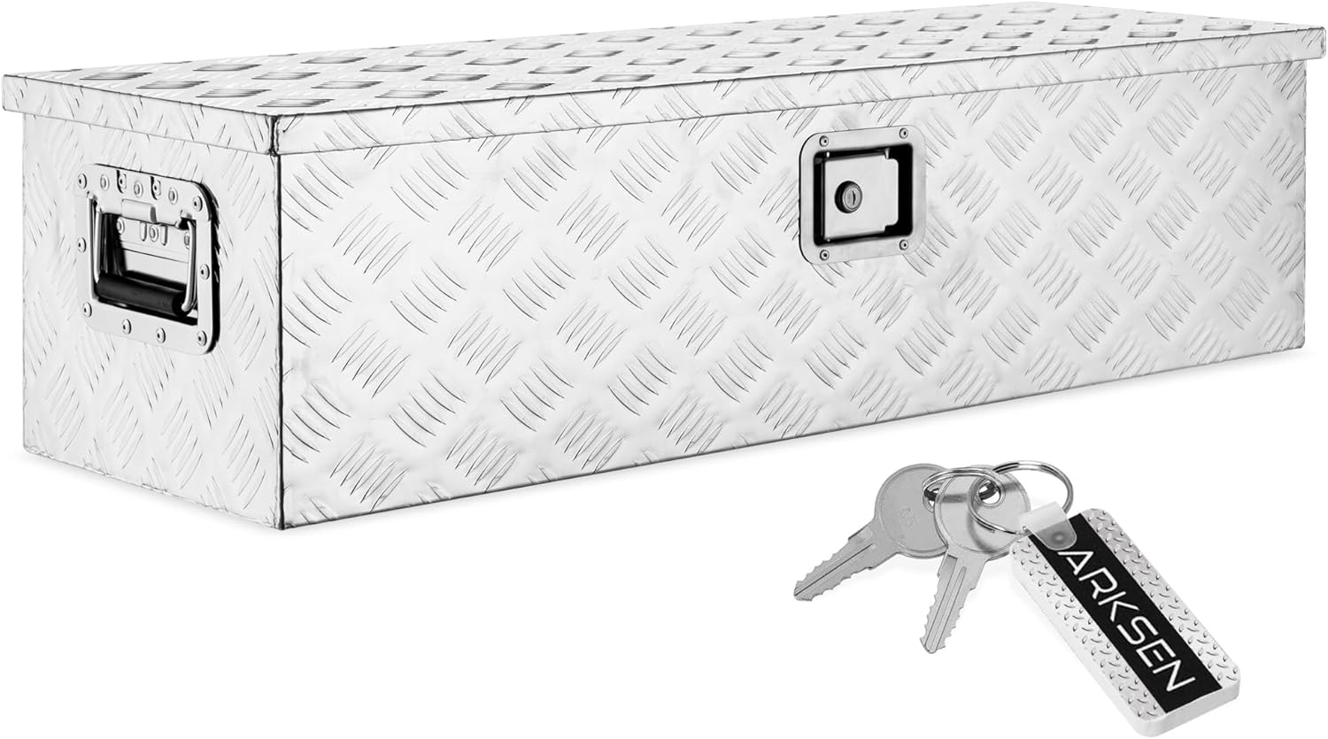ARKSEN 39" Heavy Duty Aluminum Truck Bed Tool Box, 5-Bar Tread Plate Pickup Truck Storage Toolbox with Side Handles, Lock & 2 Keys, Weather Resistant Tool Chest for Truck, RV, Trailer - Silver