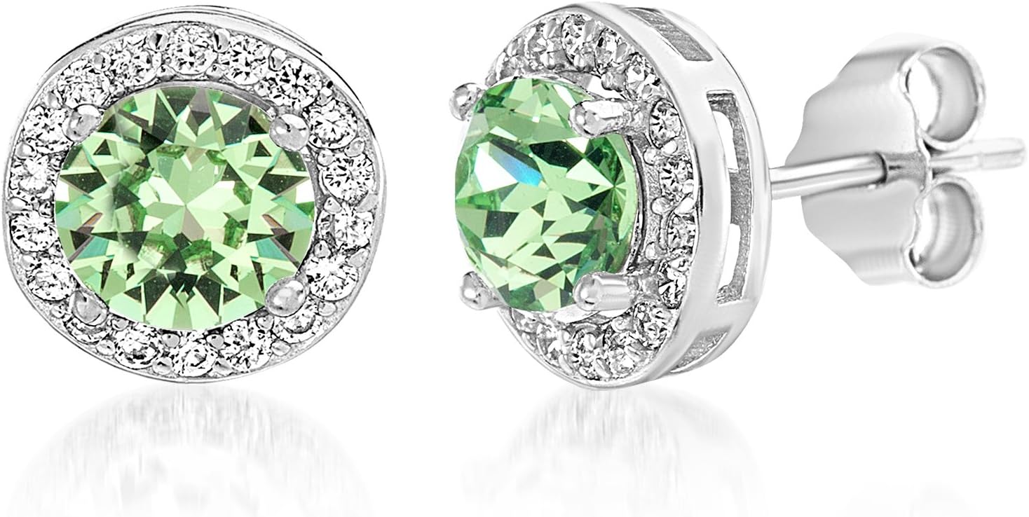 Devin Rose 925 Sterling Silver Round Halo Stud Earrings for Women made with Faceted Crystals Crystal Imitation Birthstone