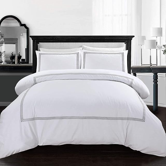 AR ware White Duvet Cover Single set  3 piece luxury bratta stitch duvet cover sets with pillowcase  breathable microfiber quilt cover