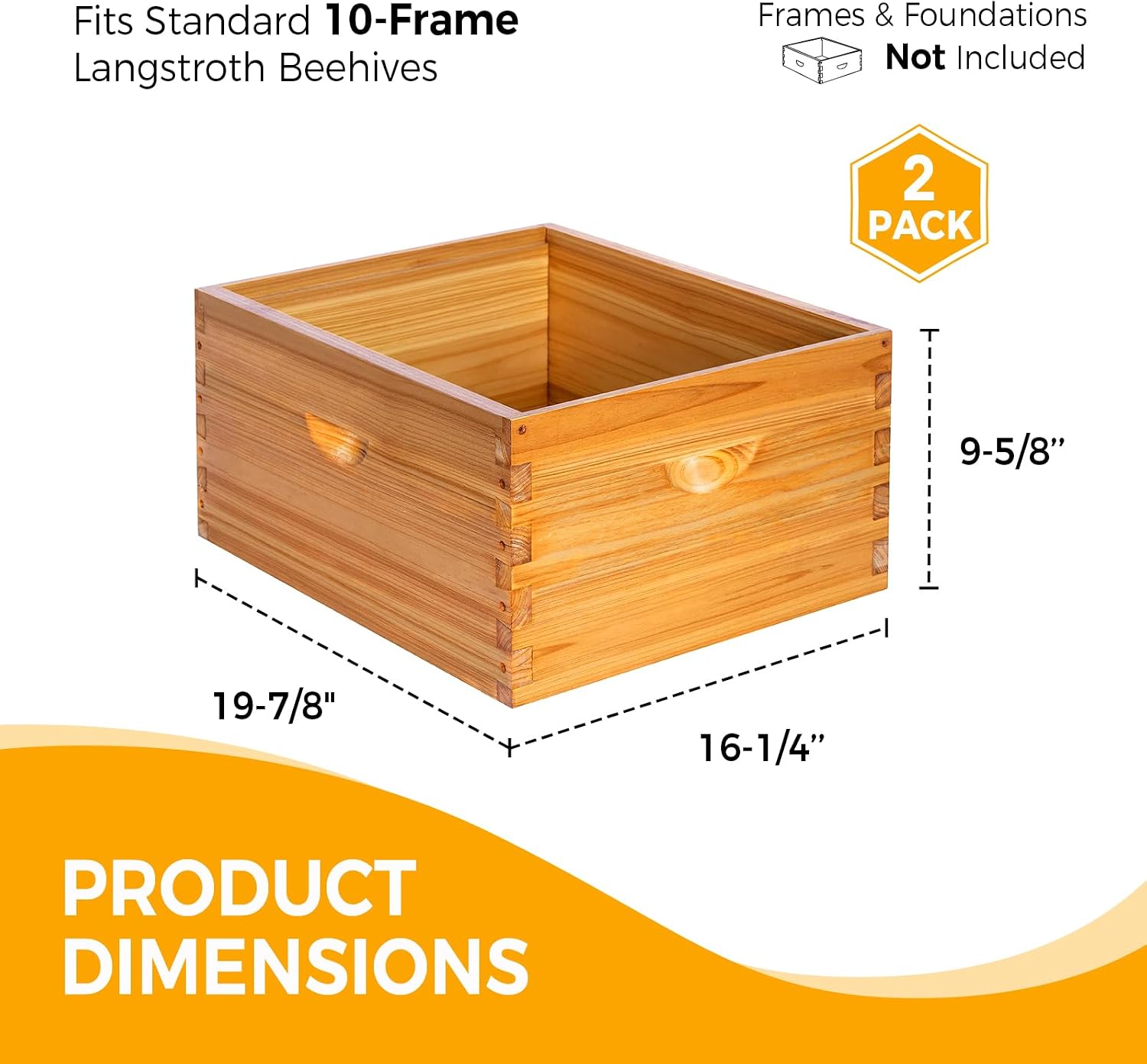 Honey Lake 2 Pack 10-Frame Langstroth Deep Brood Beehive Boxes, Beeswax Dipped - Without Frames and Foundations (Unassembled)