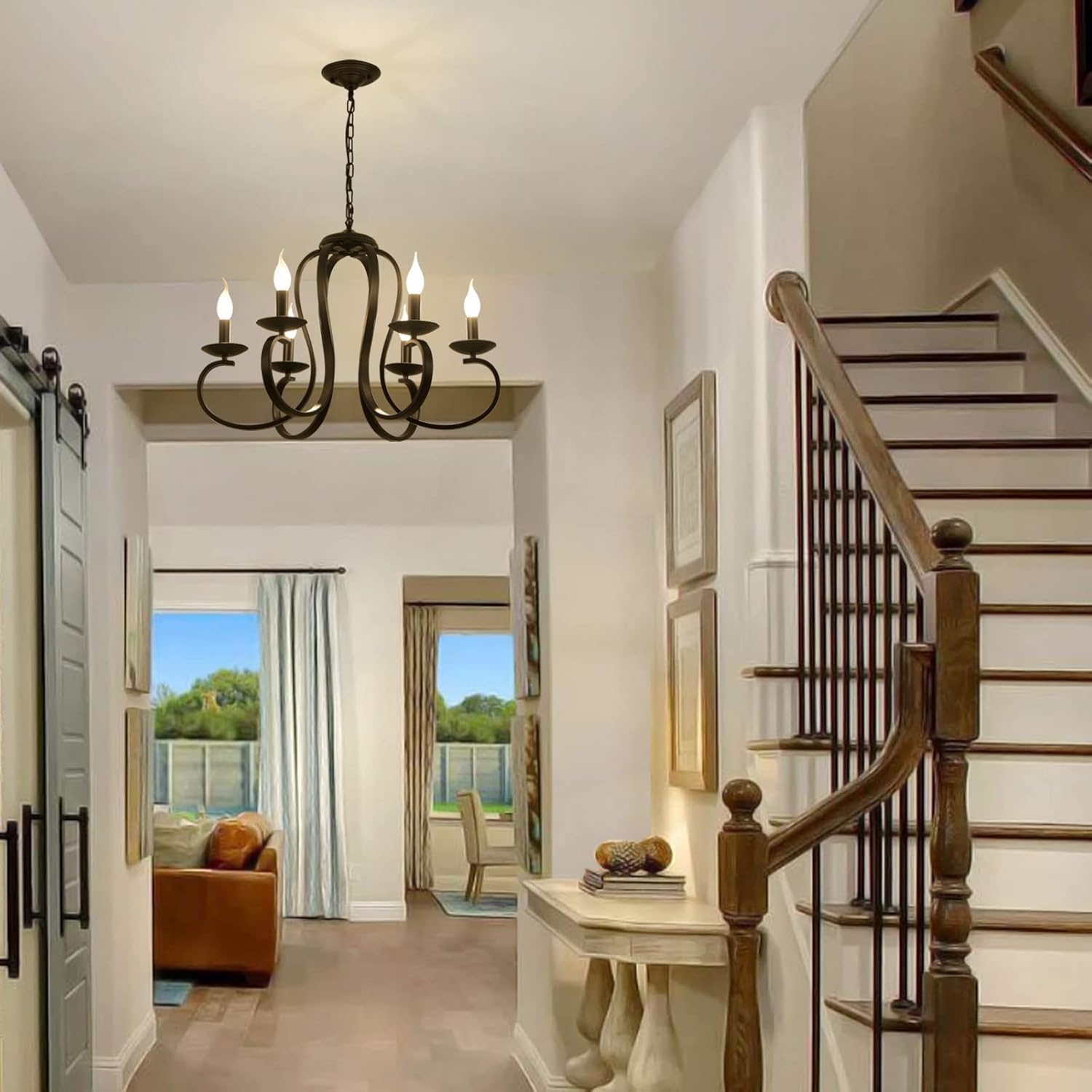 Lampadari Lampadario in metallo vintage country francese Illuminazione Lampada a sospensione a candela Catena in metallo regolabile alta per sala da pranzo Cucina Isola Foyer nero 6 luci