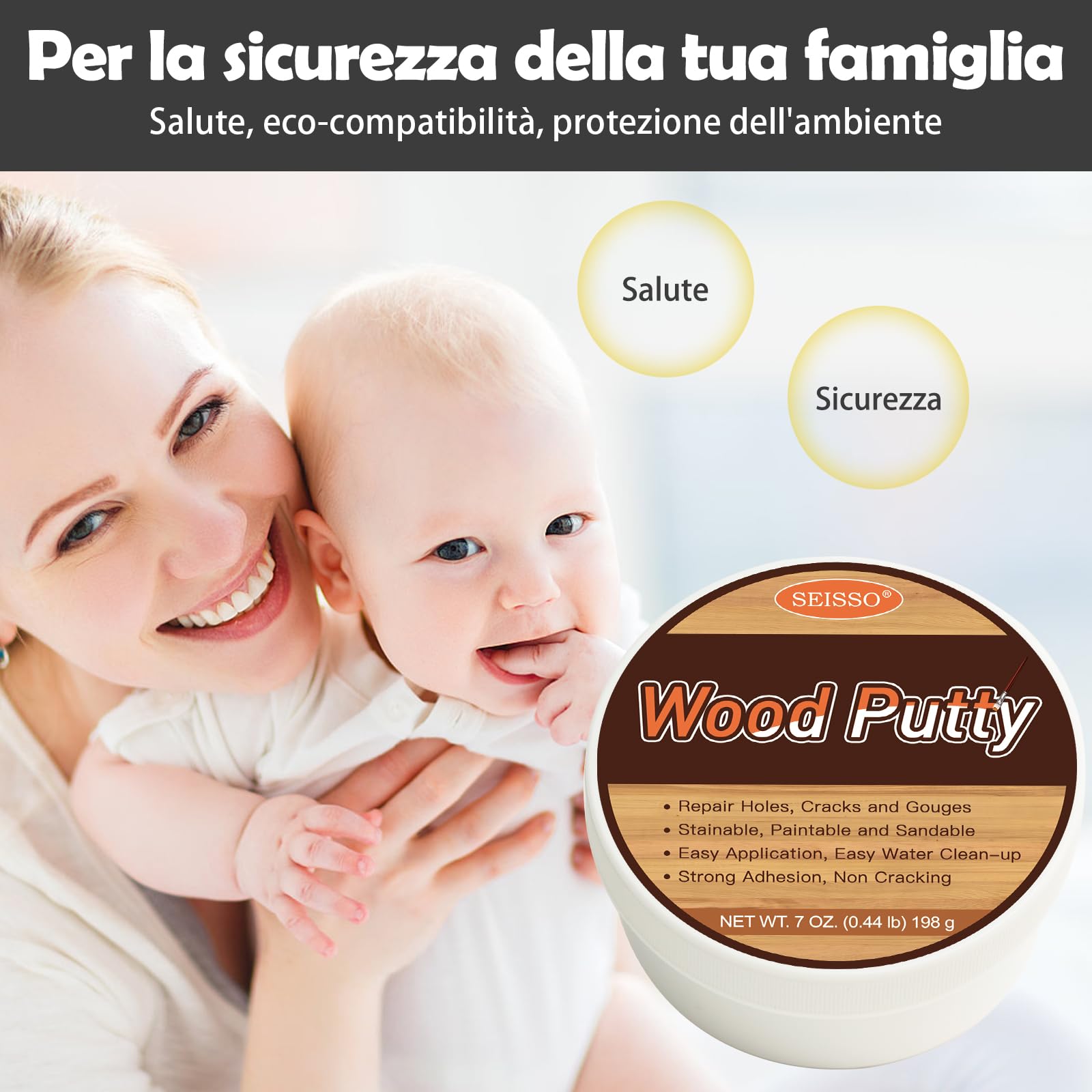 SEISSO 200g Stucco per Legno Nero, Kit di Riparazione per Mobili in Legno Stucco per Legno Mordente Verniciabile Levigabile