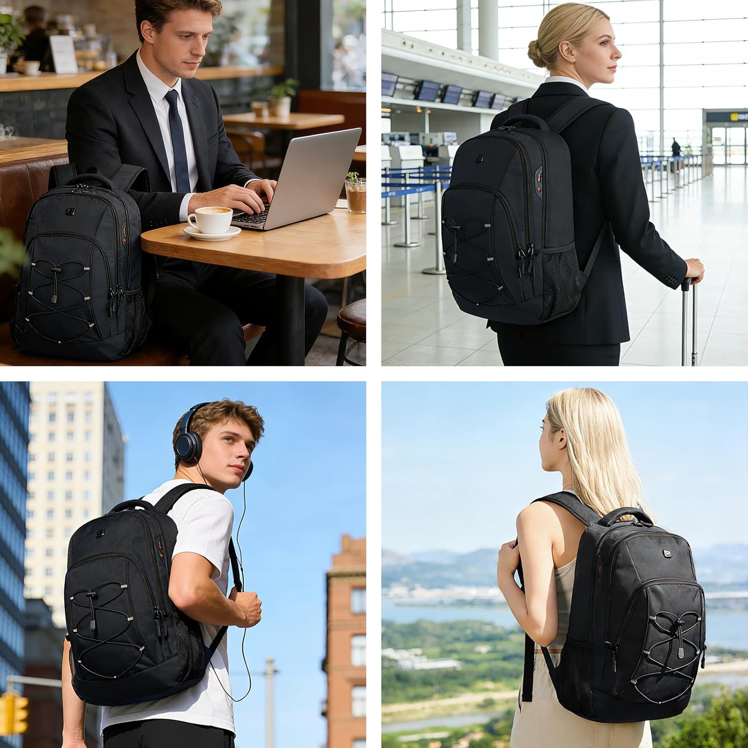 Goloni Laptop Backpack for Men Women, 17 Inch Travel Backpack with USB Charging Port, Water Resistant Lightweight Backpack with Compartments, 30L Casual Daypack,Black