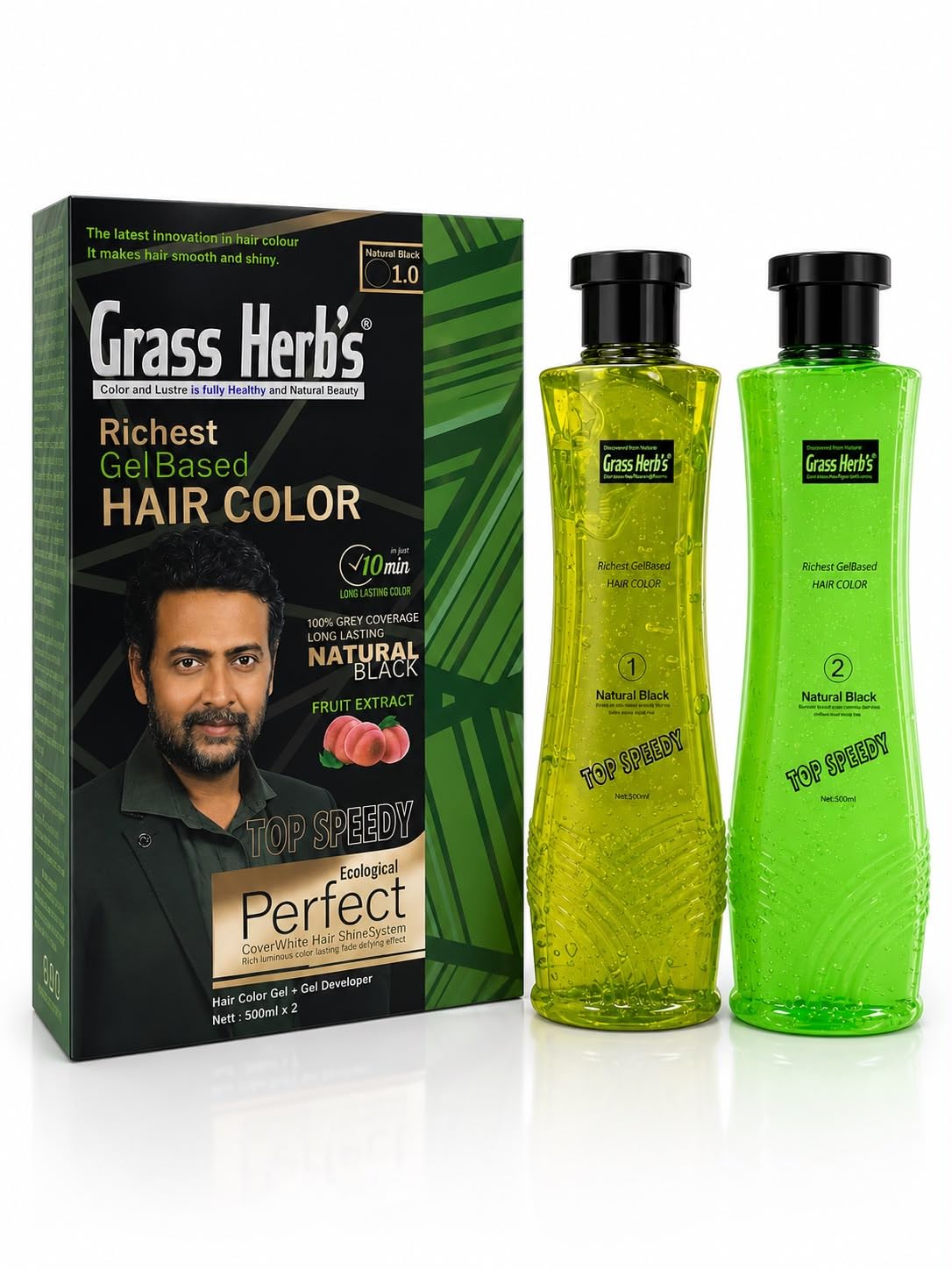 Grass Herb's Gel Based Hair Color Natural Black 1.0 | Hair Color Gel with Developer | Fruit Extract | Long Lasting Hair Colour Kit | 500ml + 500ml-picture-53