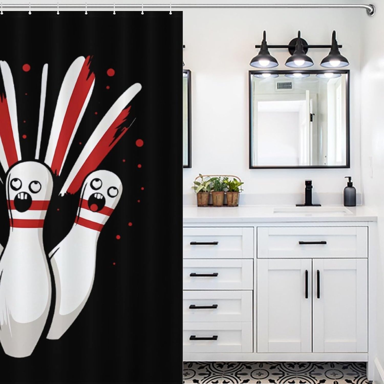 Bowling Pins Funny Shower Curtains Washable Bath Curtain Liner with Hooks for Bathroom Bath Tubs