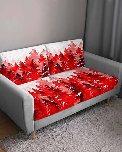 Miniatura 3 de Fundas de cojín rojas para sofá con diseño de árbol de Navidad, funda elástica para sofá con parte inferior elástica, diseño de árbol de Navidad,