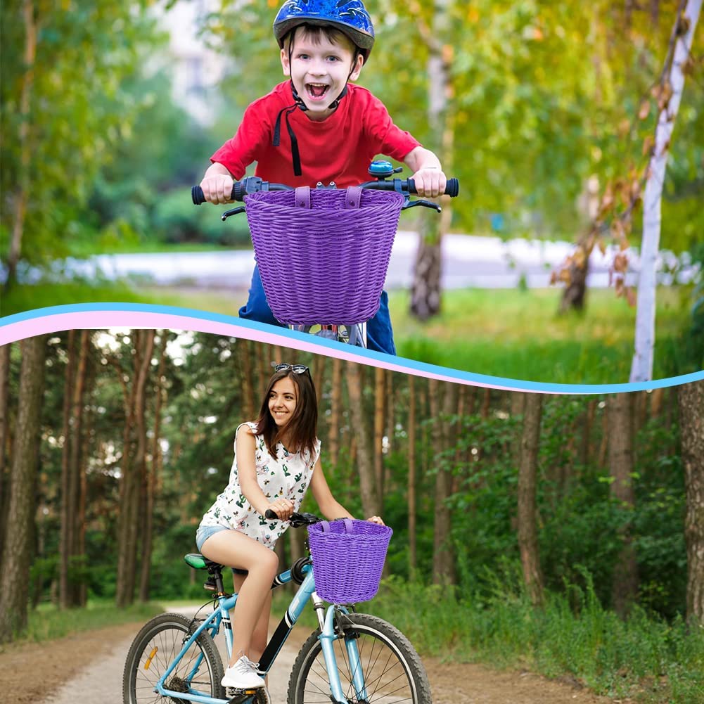 Cestino Della Bicicletta Anteriore Bambini Rimovibile, EUBSWA Cestino Della Bici Cestino Di Salice Anteriore Con Campane e Filanti, Ragazze Bicicletta Cestino Accessori