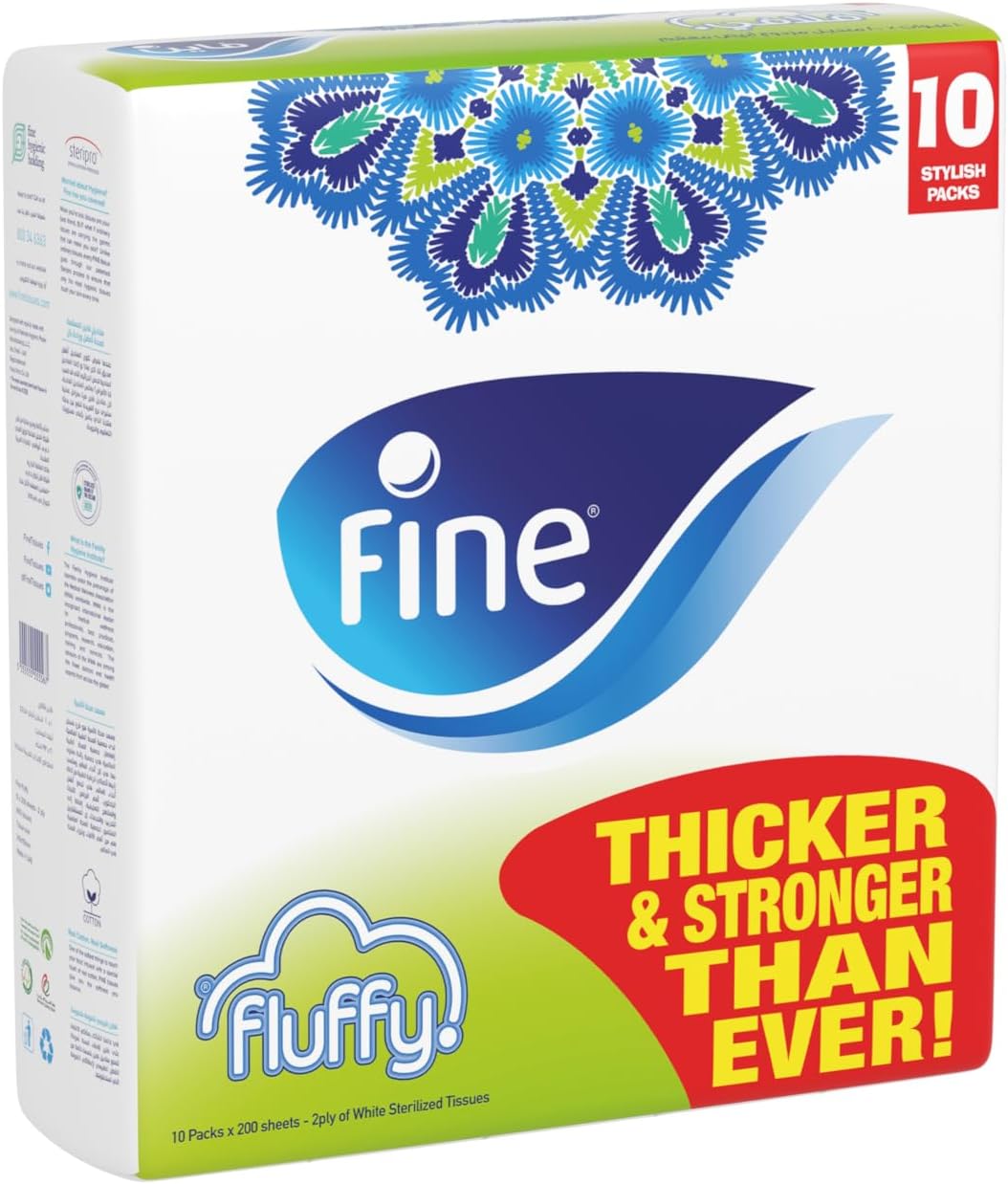 Fine Fluffy Facial Tissue, 10 packs of 200 sheets x 2 Ply