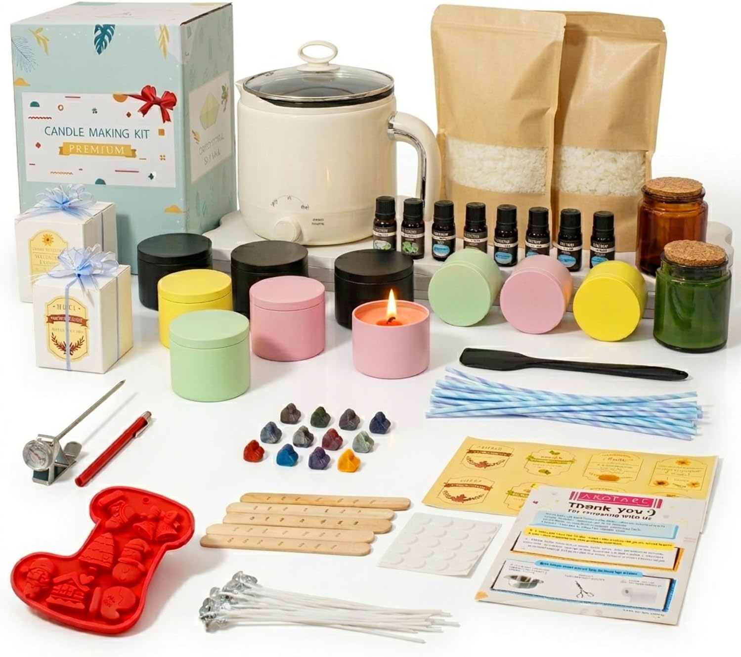 Aroparc Premium DIY Candle Making Kit - All-in-One Set with Hot Plate & 1.2L Melting Pot,100% Natural Soy Wax, Christmas Molds, and Gift Box, Unique Holiday Activity & Gift