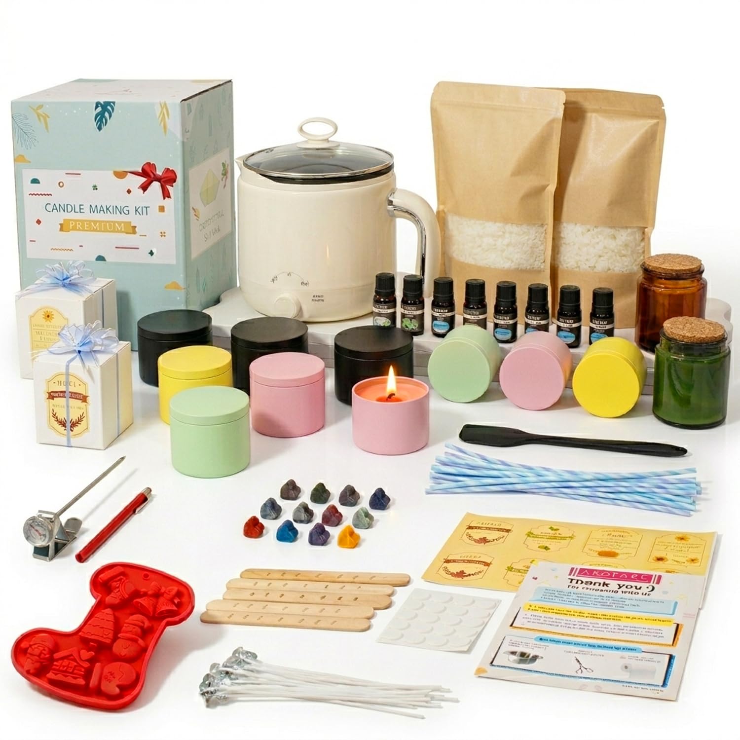 Julwhisper Kit de Fabrication de Bougies pour Adultes avec Chauffe-Cire, Kit de Fabrication de Bougies DIY pour Créer Votre Propre, Set de Cadeau de Bougie Parfumée, avec 1500g de Cire de Soja
