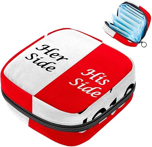 Her Side and His Side - Bolsas de almacenamiento de servilletas sanitarias blancas y rojas bolsas de taza menstrual, soporte para almohadilla de