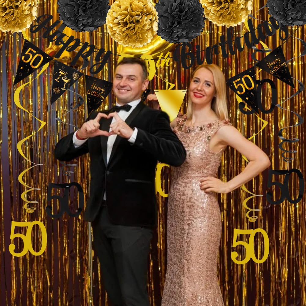 Amazon.com: TOBATOBA 50th Birthday Decorations Kit for Men Women, Black Gold  Happy 50th Birthday Banner, Triangle Flag Banner 50th Birthday Party  Decorations, 50 Year Old Birthday Party Supplies : Home & Kitchen
