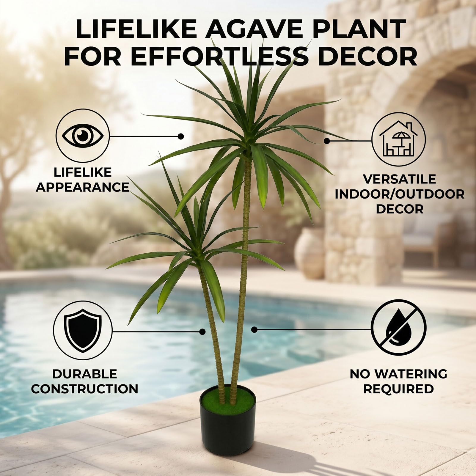 Plante D'agave Artificielle à Pointes dans Un Pot Noir (120 cm)