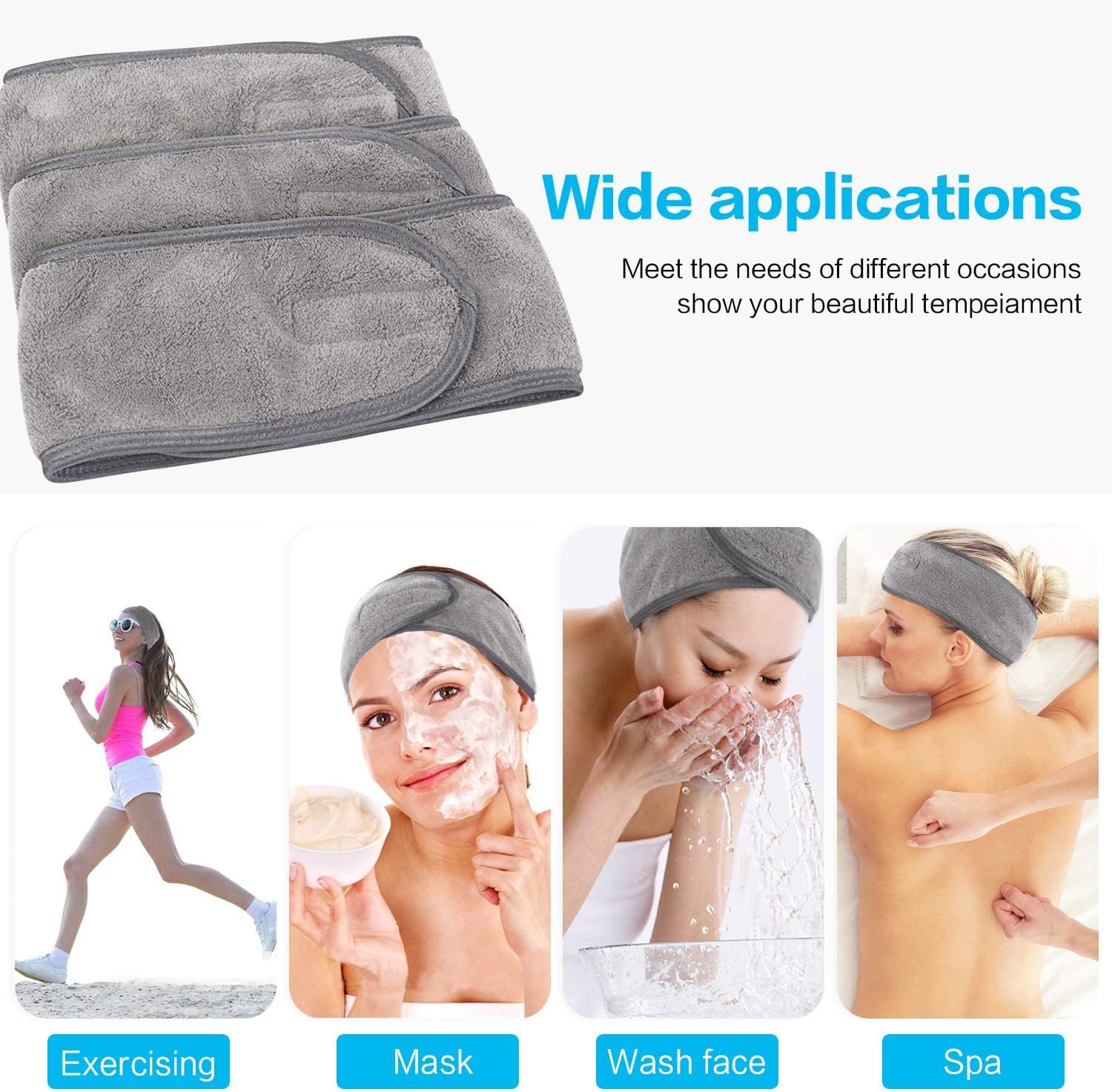 Lyspace 4 Pack Spa Facial Headband Head Wrap Terry Cloth Headband Stretch Towel for Bath Makeup and Sport, One Size - Image 3