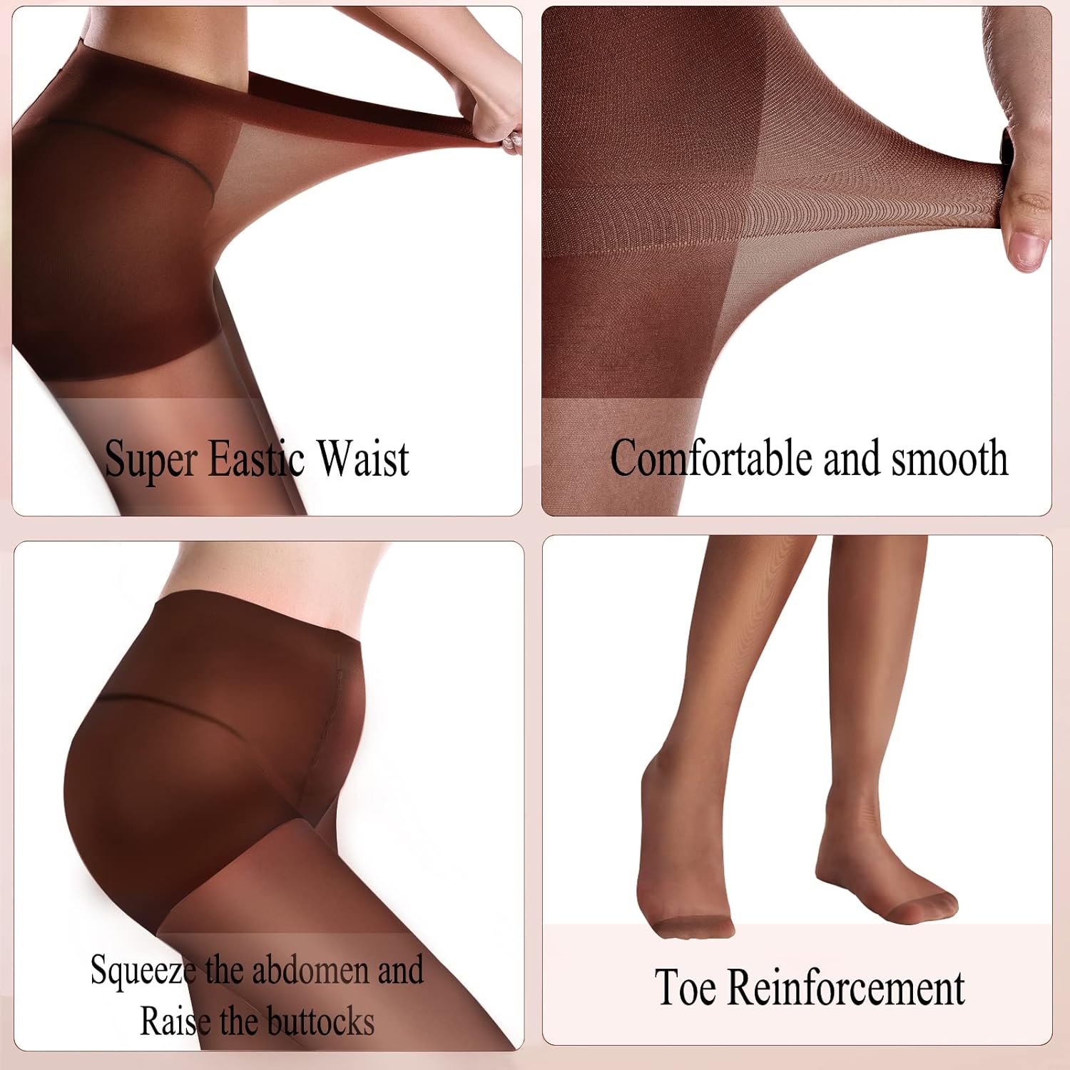 WAKUNA 3 Pairs Sheer Tights For Women 20D Pantyhose Control Top Invisible Reinforced Toes Black or Nude - Image 2