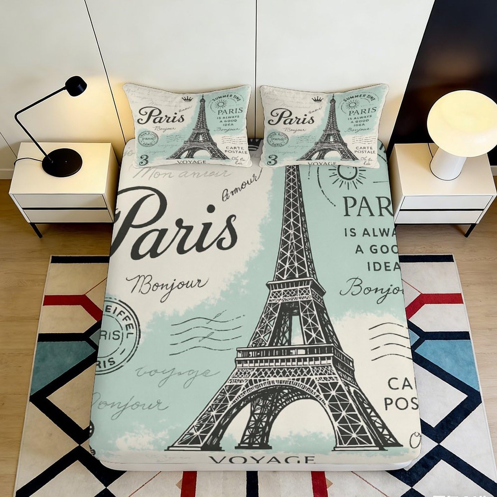 Jqzkxnhpbr Style-3 3D Printed Eiffel Tower Paris Fitted Sheet Microfiber Breathable Bed Cover For Bedroom Guestroom Easy Care Decor 90X200x25cm