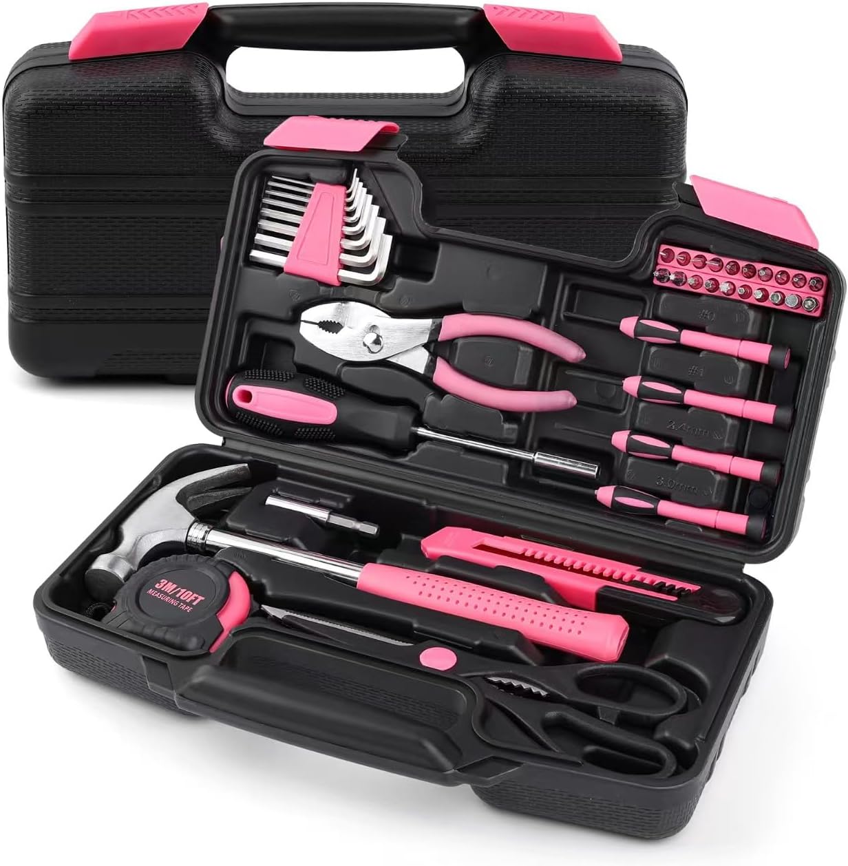 Tool bags, filled with hand-operated hand tools Women’s Pink Tool Set -40 Piece Pink Tool Kit for Home, DIY, Apartment & Car Emergency - Includes Hammer, Pliers, Screwdrivers & Case