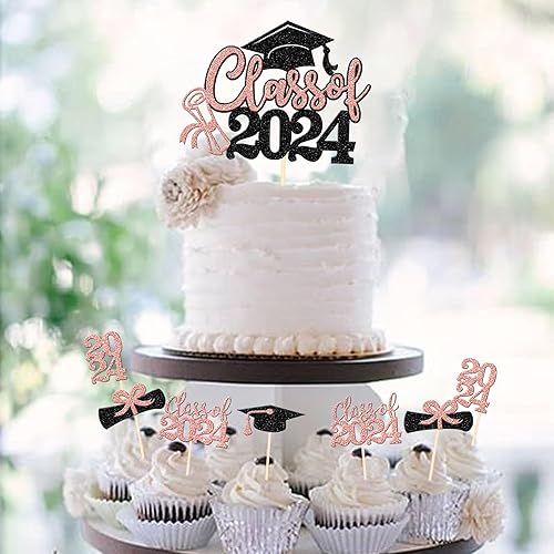 Miniatura 88 de 30 piezas 2024 de graduación 2024 decoración para cupcakes de doble cara clase de 2024, diploma 2024, felicitaciones graduadas, decoraciones