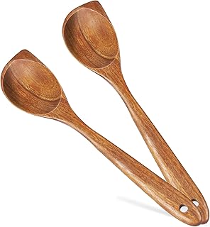 2 Pack Premium wooden spoons for cooking - Acacia Wood Kitchen utensils for Cooking and Stirring, Durable Hardwood Stirring Spoon, Non-Scratch Cooking utensil Tool, Ergonomic Handle 13 Inches