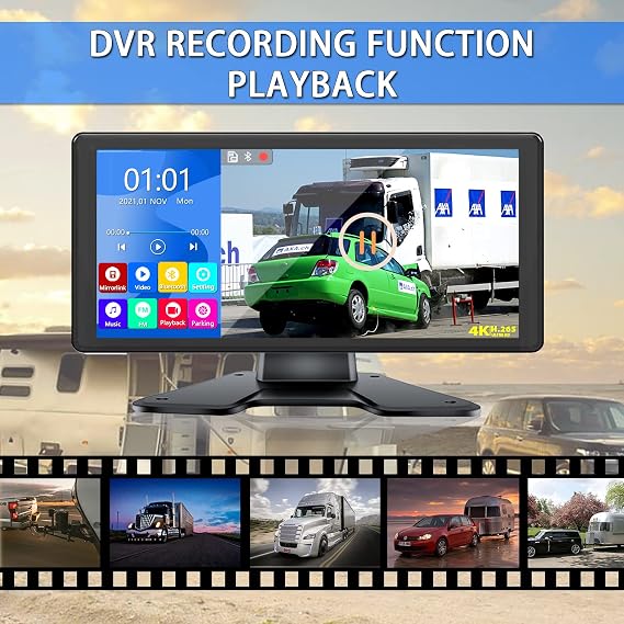 4K RV Reversing Camera System with 10.36’’ Monitor for RV Truck Bus Trailer with Rear Side View 4 Cameras 4 Splits Touch Screen DVR Recording IP69 Waterproof Bluetooth Music Video Playback Avoid Blind