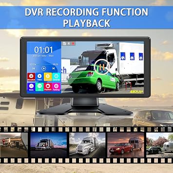 4K RV Reversing Camera System with 10.36’’ Monitor for RV Truck Bus Trailer with Rear Side View 4 Cameras 4 Splits Touch Screen DVR Recording IP69 Waterproof Bluetooth Music Video Playback Avoid Blind