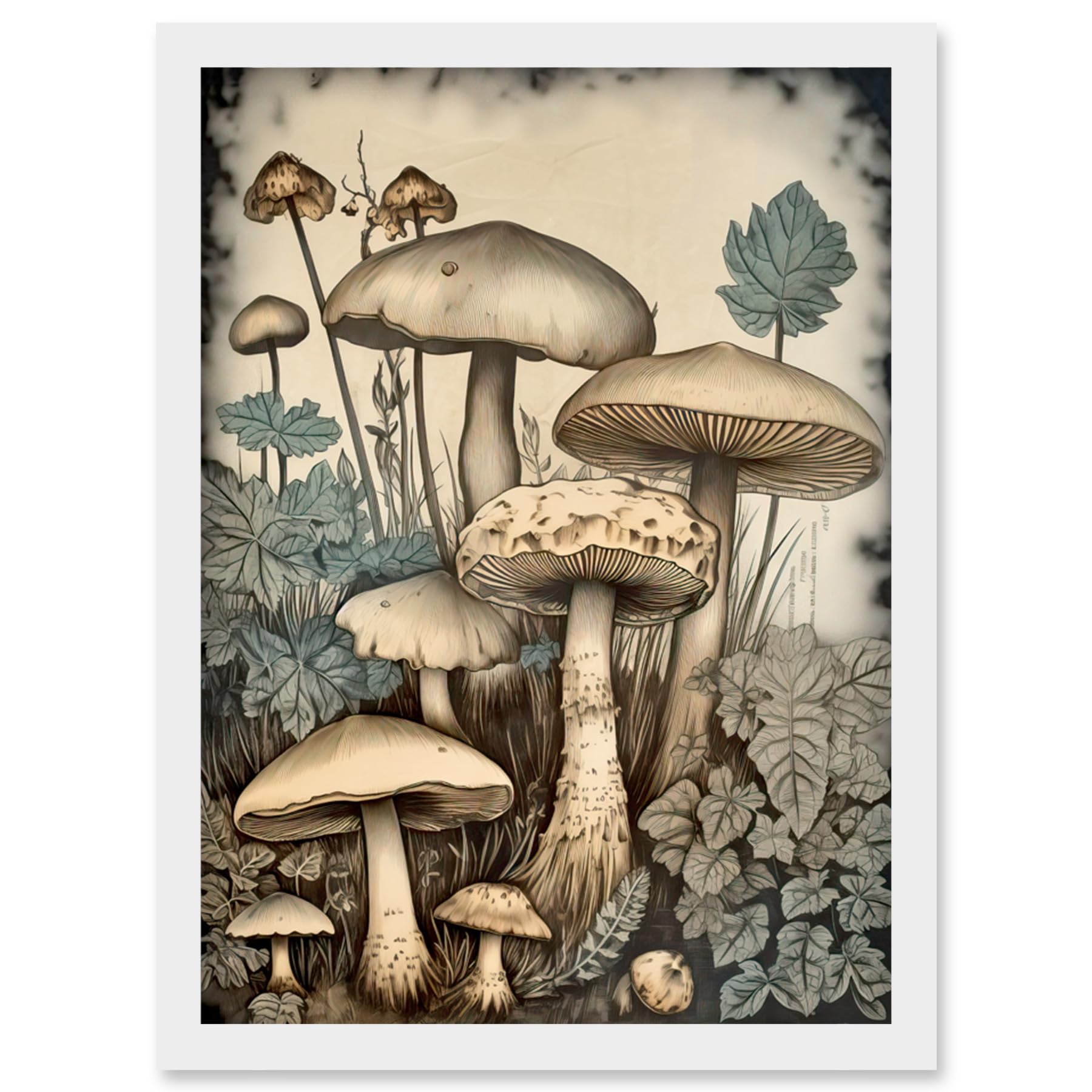 Artery8 Mushroom Fungi Watercolour Vintage Cottagecore Aesthetic Rustic Decor Artwork Framed Wall Art Print A4