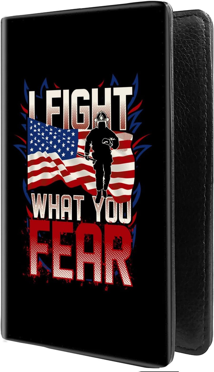 PU Leather Passport Holder Travel Wallet RFID Blocking Card Case Cover With Unique Pattern (Firefighter and Flag of USA-2)