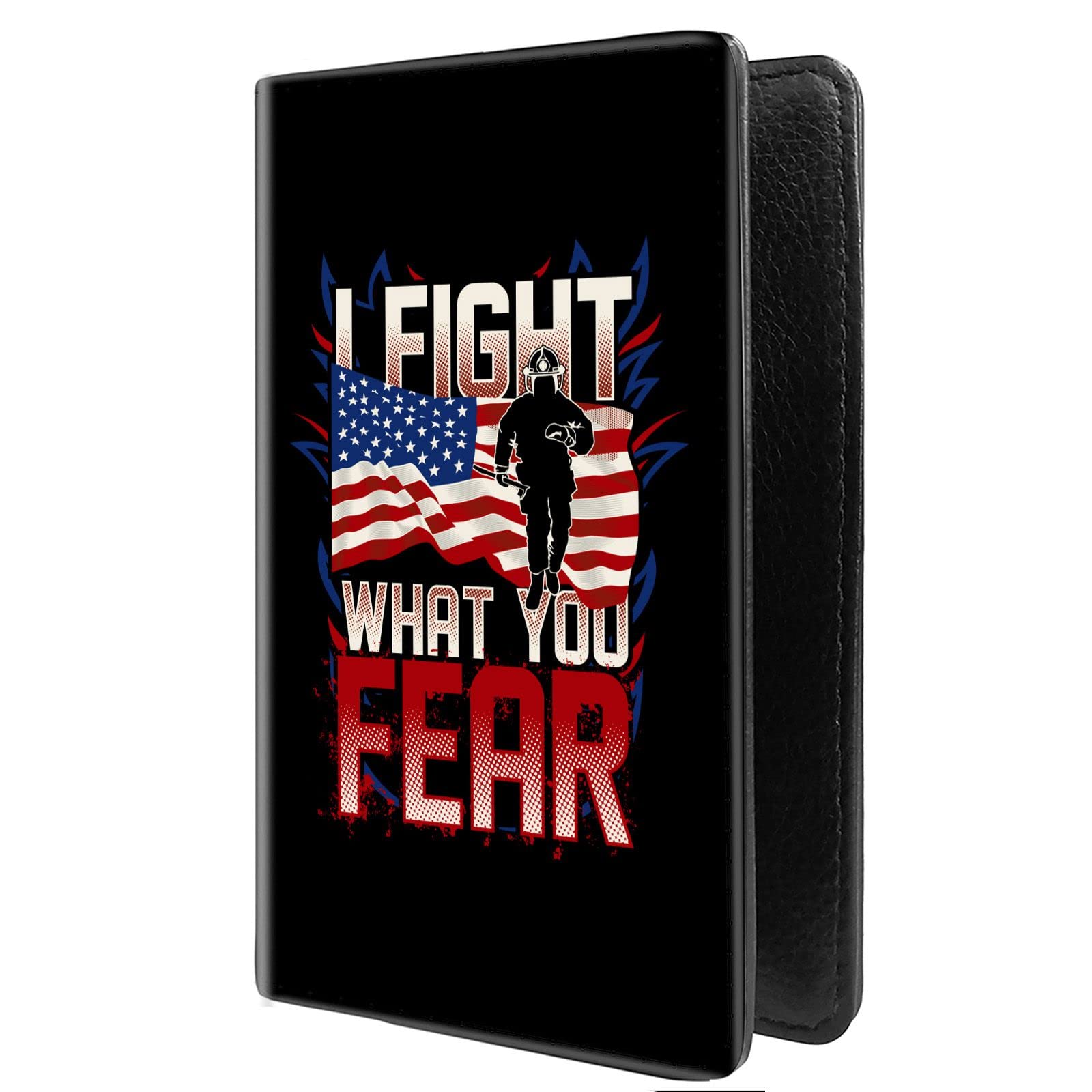 PU Leather Passport Holder Travel Wallet RFID Blocking Card Case Cover With Unique Pattern (Firefighter and Flag of USA-2)