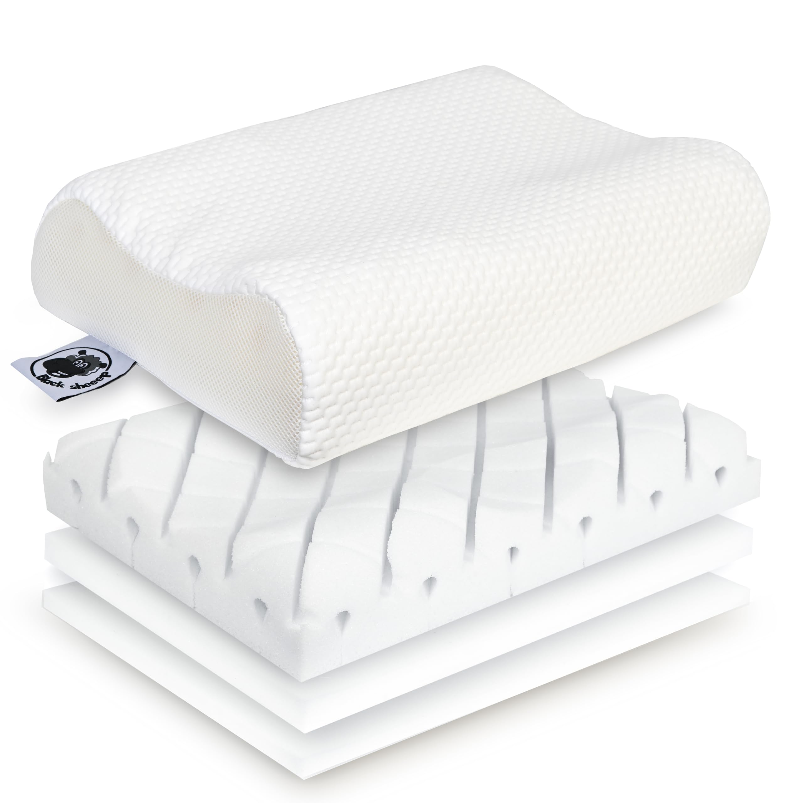 Black Sheeep Orthopädisches Nackenstützkissen mit Memory Foam Made in Germany ergonomisches Kopfkissen inkl. Eukalyptus Kissenbezug für Allergiker und Seitenschläfer