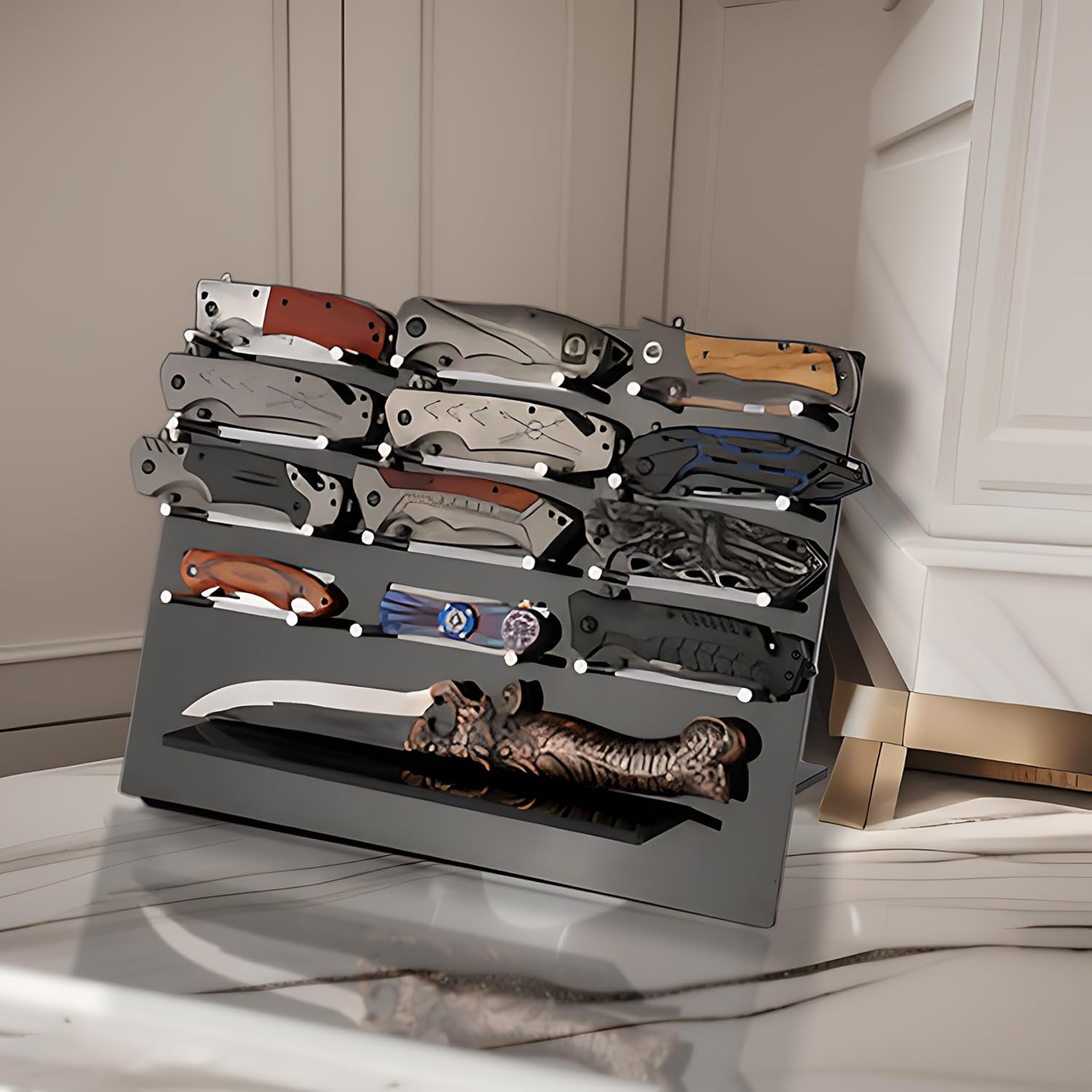 Knife display stand,knife holder,acrylic knife display stand, folding knife storage display,fits all the pocket knives (black)