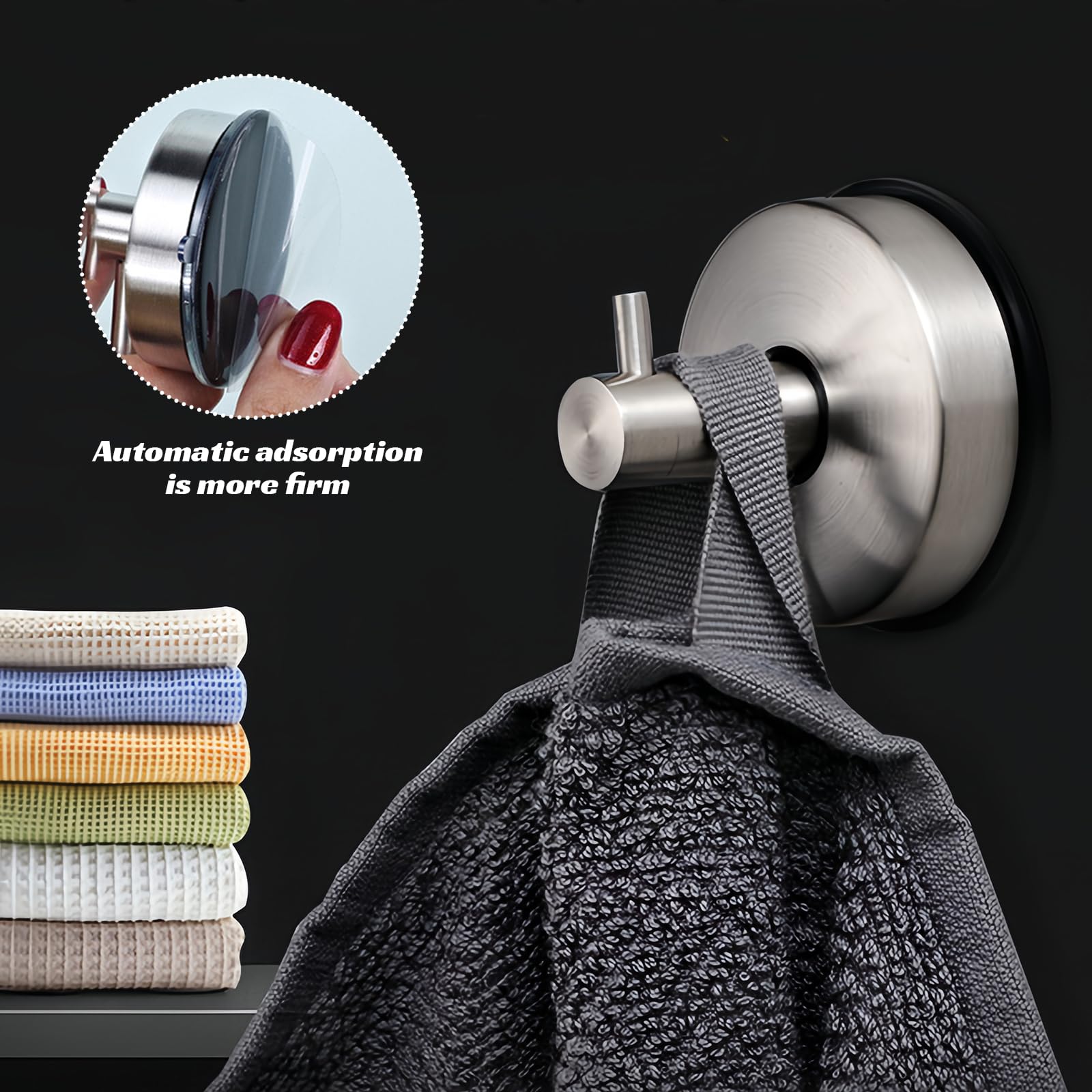 4 Pinces à Serviettes Noires - Accroche Torchon Cuisine/Salle De Bain - Métal Et Coton