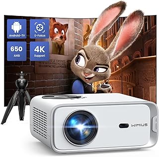 【Android TV】 Projector 4K with Auto Keystone, WiMiUS P63 Portable Projector with Electric Focus, Native 1080P Bluetooth Pr...