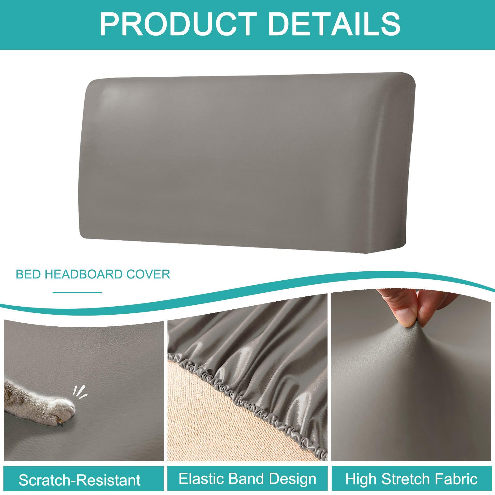 PU Pelle Copri Testata Letto, Impermeabile Copri Testiera Letto Elasticizzat Completamente Avvolgente Rimovibile Copertura Per Testiera Per Letto-tortora-150-170cm(59-66.9in)