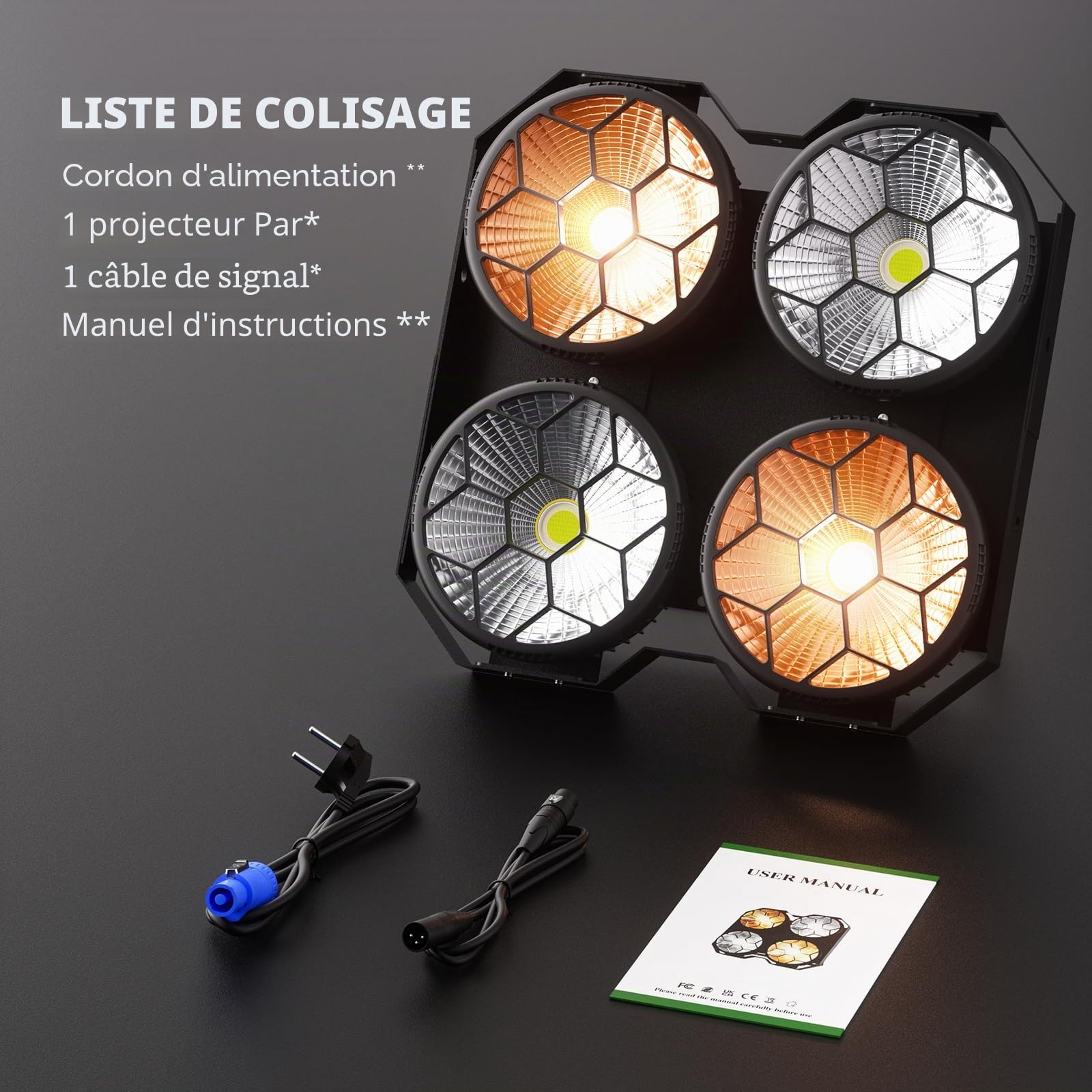 COB LED Par Lumière de Scène 400W, Projecteur d'Audience 2 en 1 Blanc Froid/Chaud Eclairage Scene COB Effets avec Strobe DMX512 Contrôle Sonore pour Théâtre Noël Fête Disco