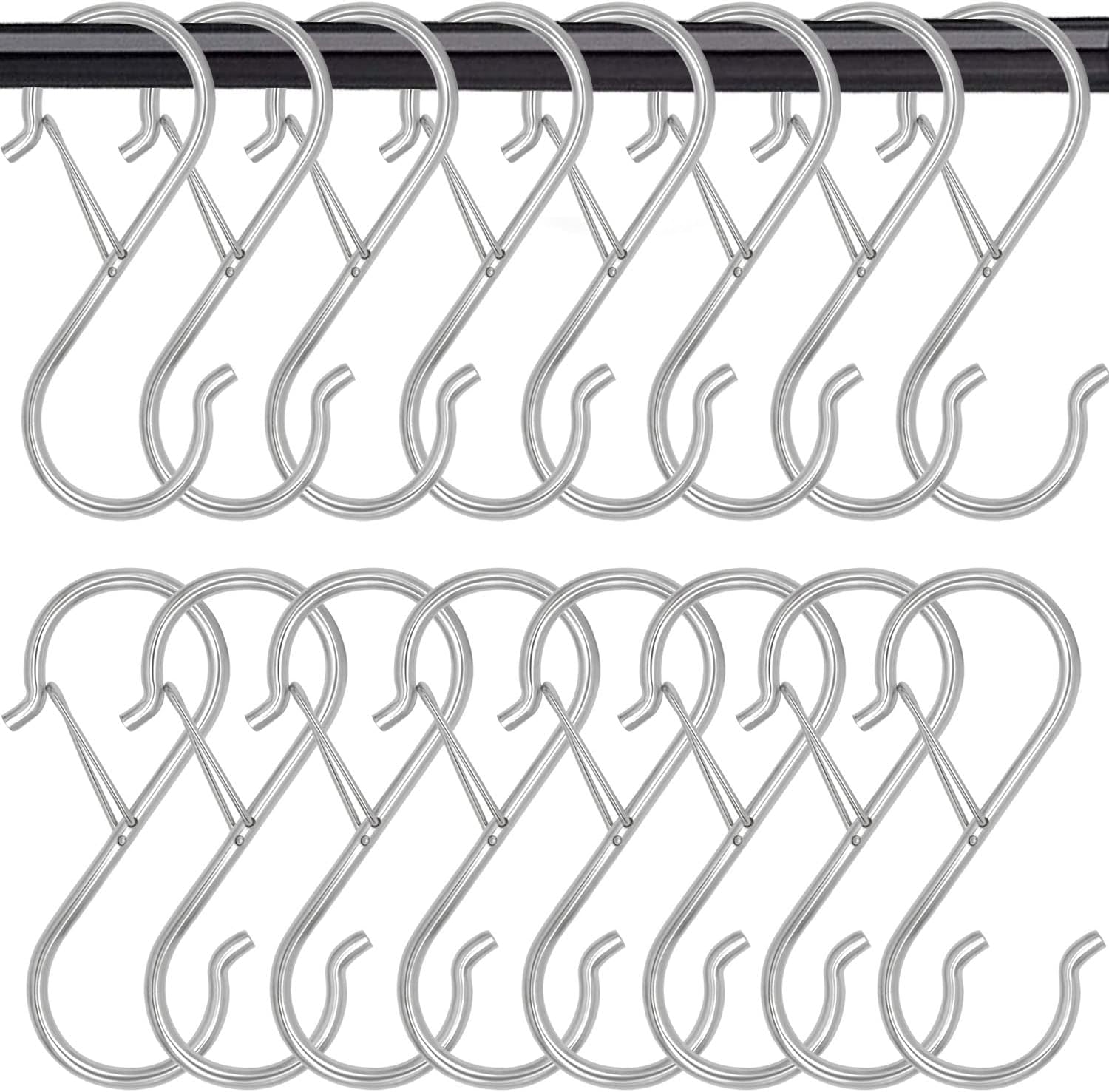 Waitkey 16 Pack S Hooks for Hanging, 3.5 inch Heavy Duty Metal S Hooks with Safety Buckle S Shaped Hooks Pot Rack Closet Hooks for Hanging Plants, Clothes, Kitchen Utensil, Pots, Pans, Bags (Silver)