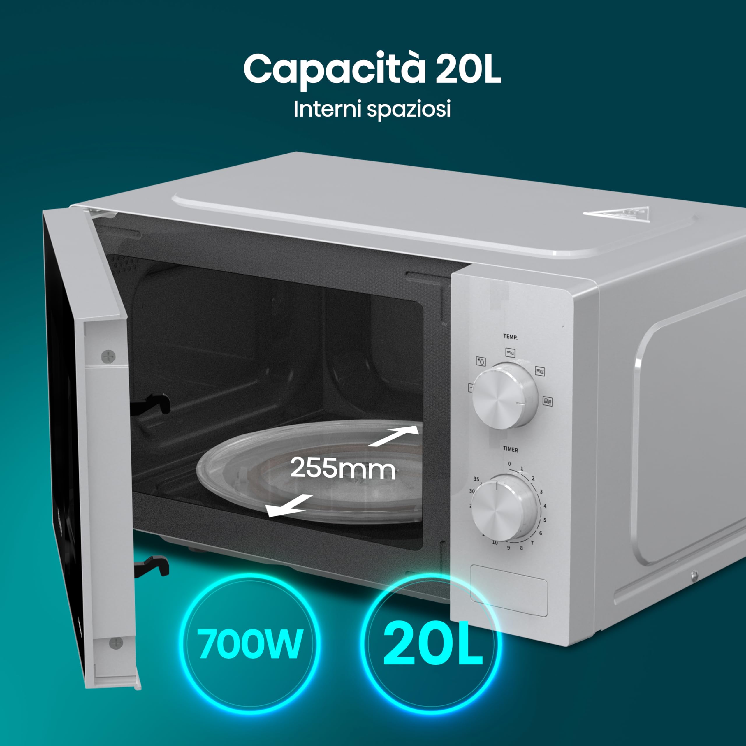 Hisense H20MOWP1 Magnetron, 700 W, 20 l capaciteit, meerfasekookplaat, 5 standen, ontdooifunctie, eenvoudige reiniging, timer 35 minuten, wit