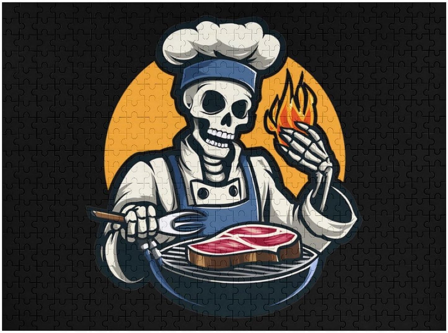 Skeleton Chef Steak Puzzles for Adults 500 PCS Wooden Jigsaw Puzzle Wall Decor Christmas
