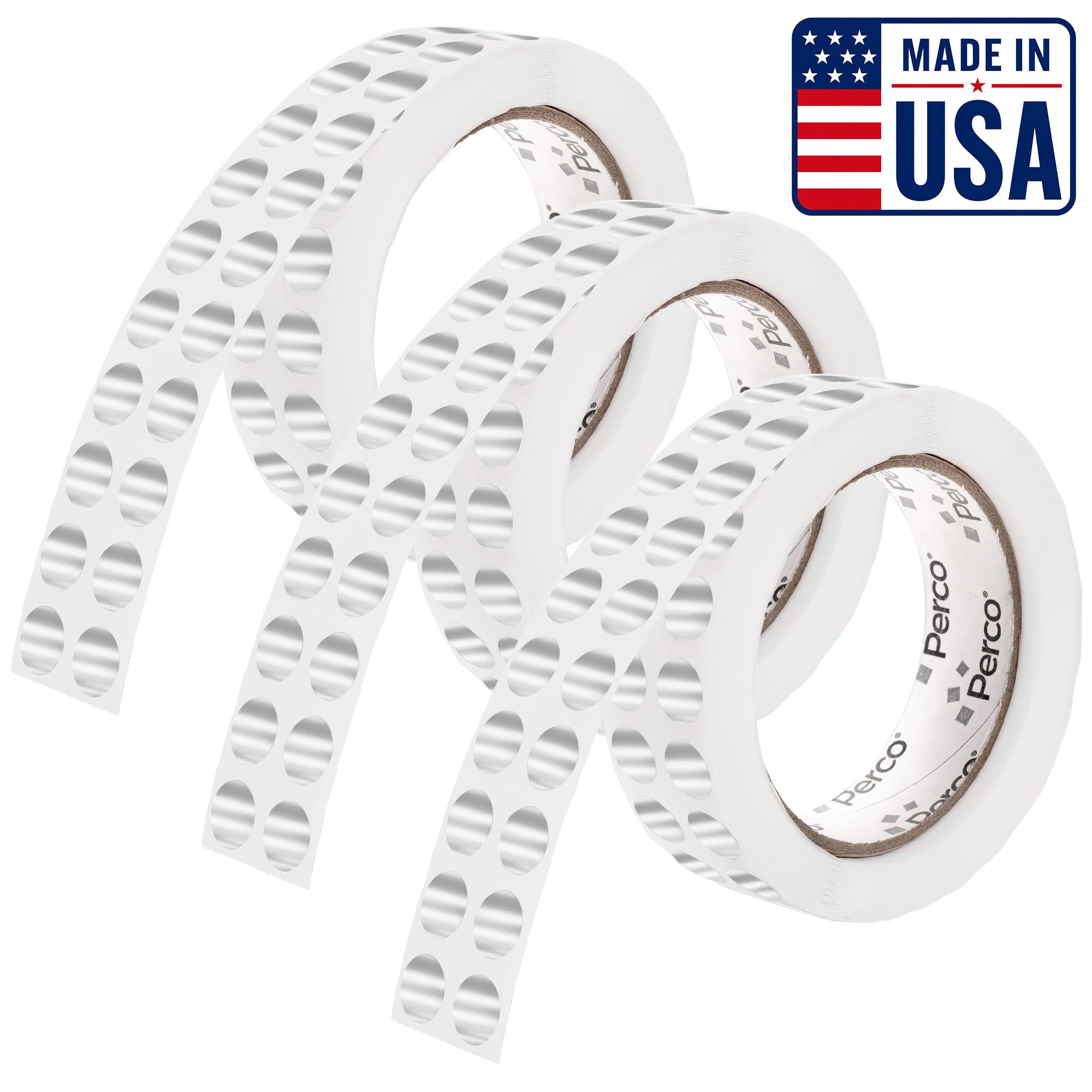 Perco Metallic Silver Perforated Round Circle Dot Sticker 1/2-Inch Labels — 3 Rolls, 9,000 Stickers — Packaging, Labeling for Asset Tags, Equipment ID &amp; Modern Coding, Strong Adhesive — Made in USA