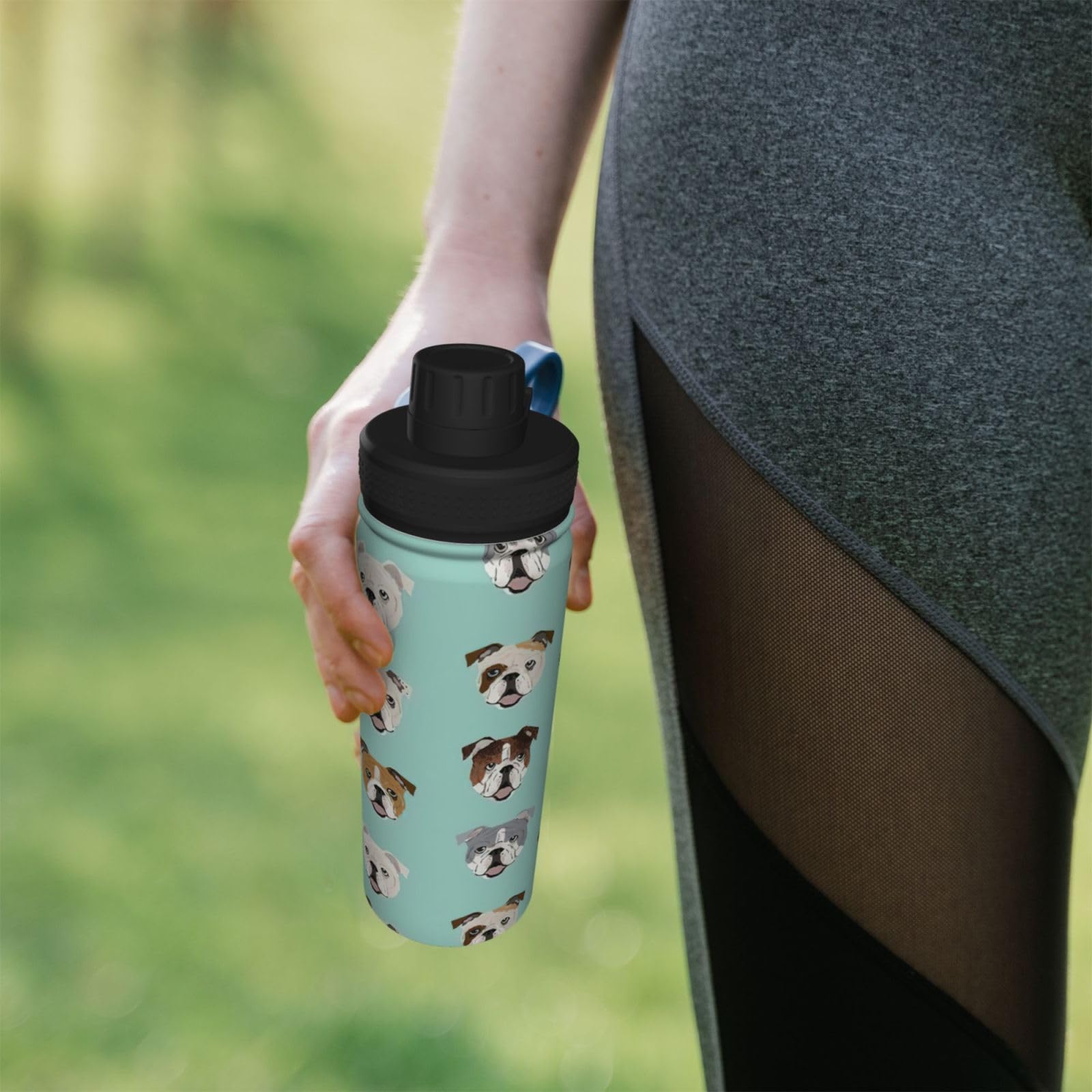 Borraccia termica con stampa di bulldog inglese, 510 ml, in acciaio inox, a doppia parete, con coperchio a prova di perdite
