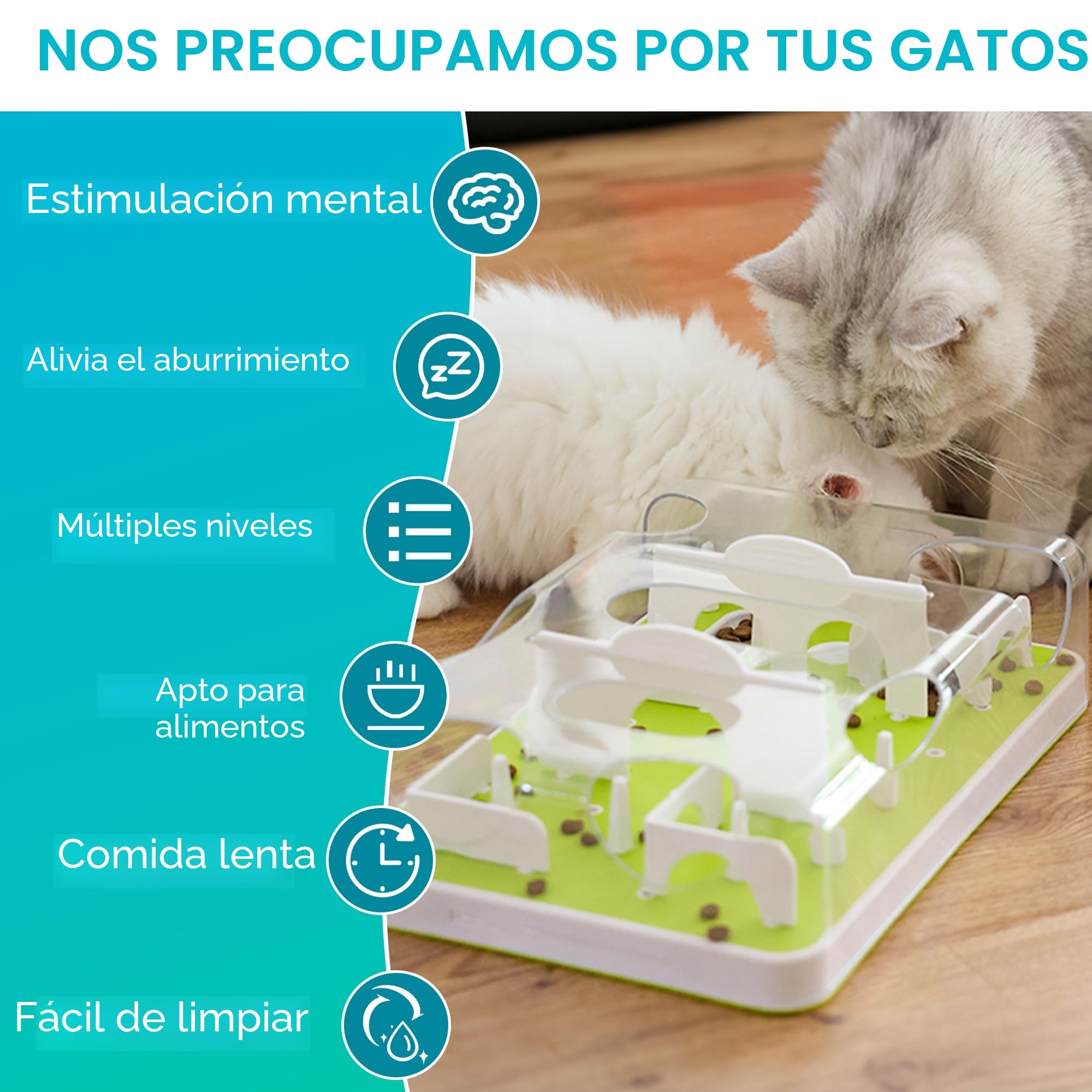 ALL FOR PAWS Rompecabezas Interactivo para Gatos con Dispensador de Comida y Premios, Juguete Inteligente Que Reduce la Ansiedad y la Comida Rápida, Comedero Lento para Gatitos