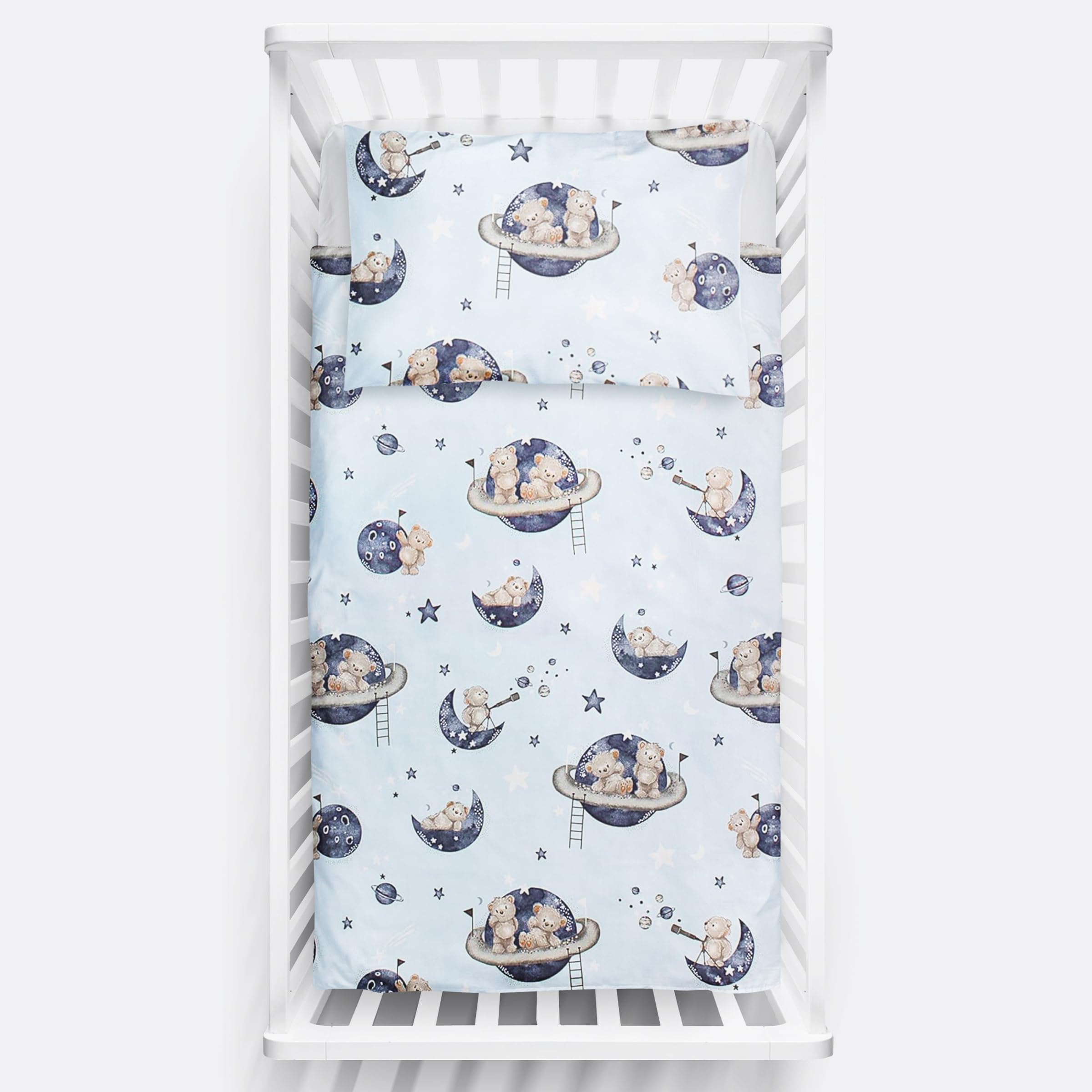 Baby Comfort 4 Piece Duvet Pillow Duvet Cover Pillowcase 100x75 cm Bedding Set 12M+ (Bears in space)