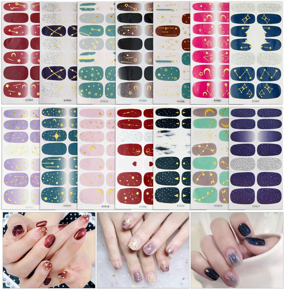 14 Sheets Full Wraps Nail Polish Stickers,Self-Adhesive Nail Art Decals Strips Manicure Kits Nail Art Designs
