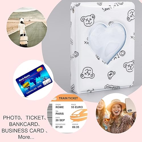 Miniatura 5 de GORGECRAFT Mini álbum de fotos Kpop de 3 pulgadas, carpeta de tarjetas de fotos con corazón hueco, 40 bolsillos, libro coleccionista de tarjetas de