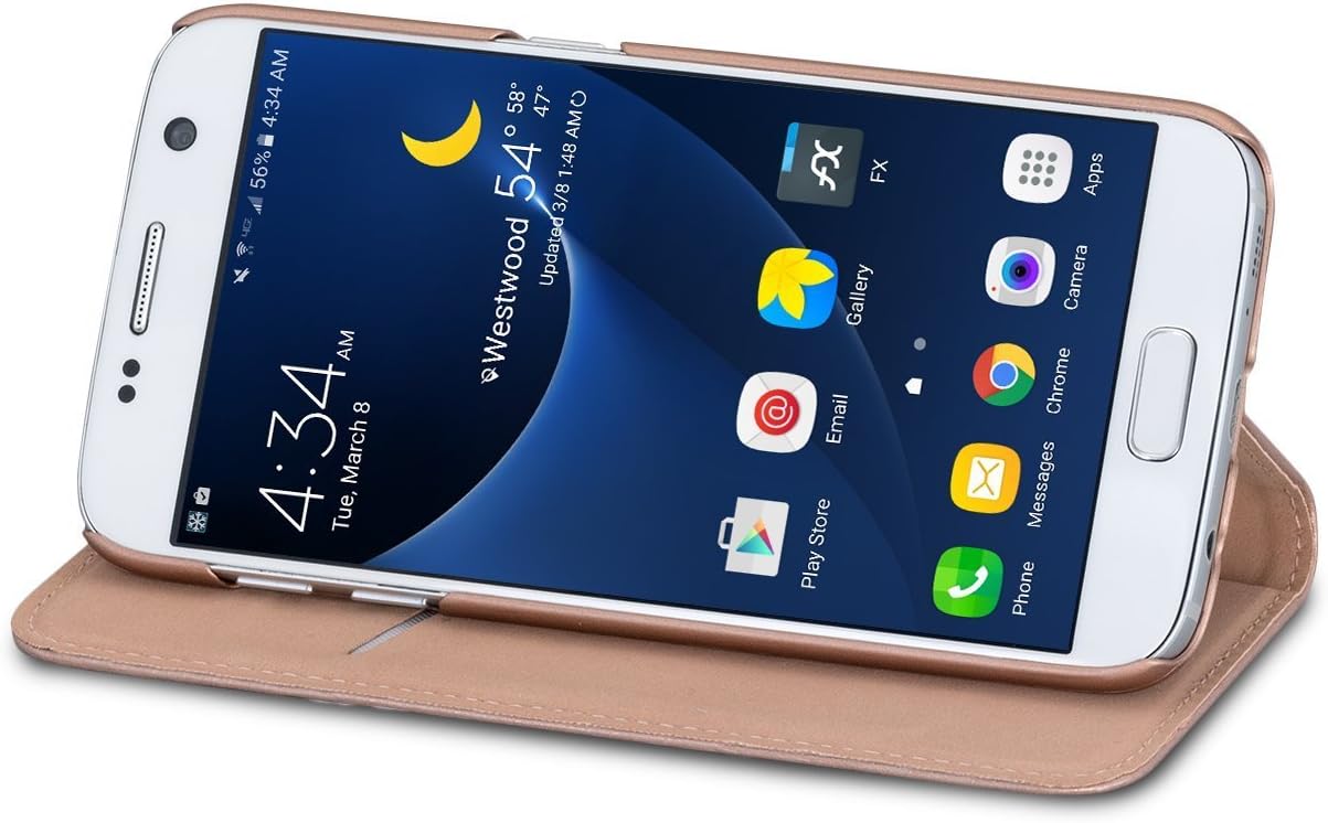 Galaxy S7 Flip Case Rose Gold - CASEZA Oslo PU Leather Premium Vegan Leather Wallet Book Folio Cover for The Original Samsung Galaxy S7 - Ultra Thin with Magnetic Closure