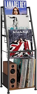 3-Tier Vinyl Record Storage With Display Shelf, Sturdy Wire Record Holder Up to 100 Albums, Vinyl Storage Organizer Rack With 4 Large Metal Baskets, Record Cabinet for LP,CD ,DVC,Book, Magazine