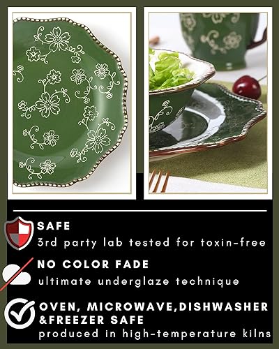 Miniatura 4 de KUNABOO Juego de platos artesanales grandes y coloridos de primera calidad de 6 a 10 pulgadas, platos llanos de porcelana verde pino  listos para