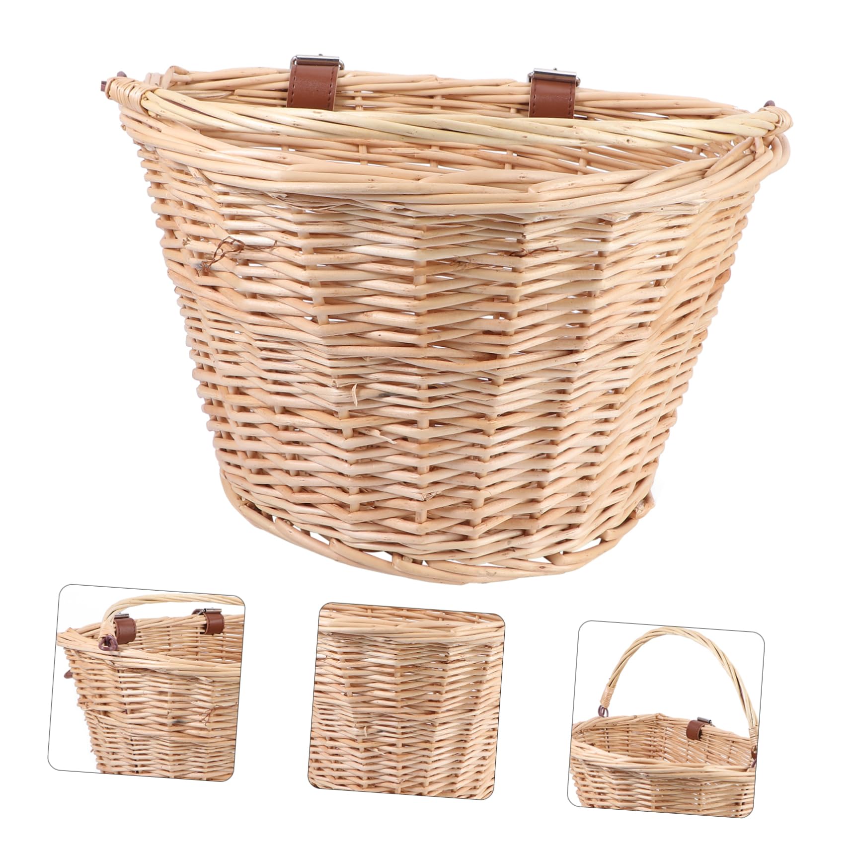Toyvian Cesta de Bicicleta Cesta de Picnic de Mimbre Cesta Cesta Delantera Tejido canastas de Mimbre Cesta de Mimbre con asa Canasta de ratán Cesta de De Madera Marrón