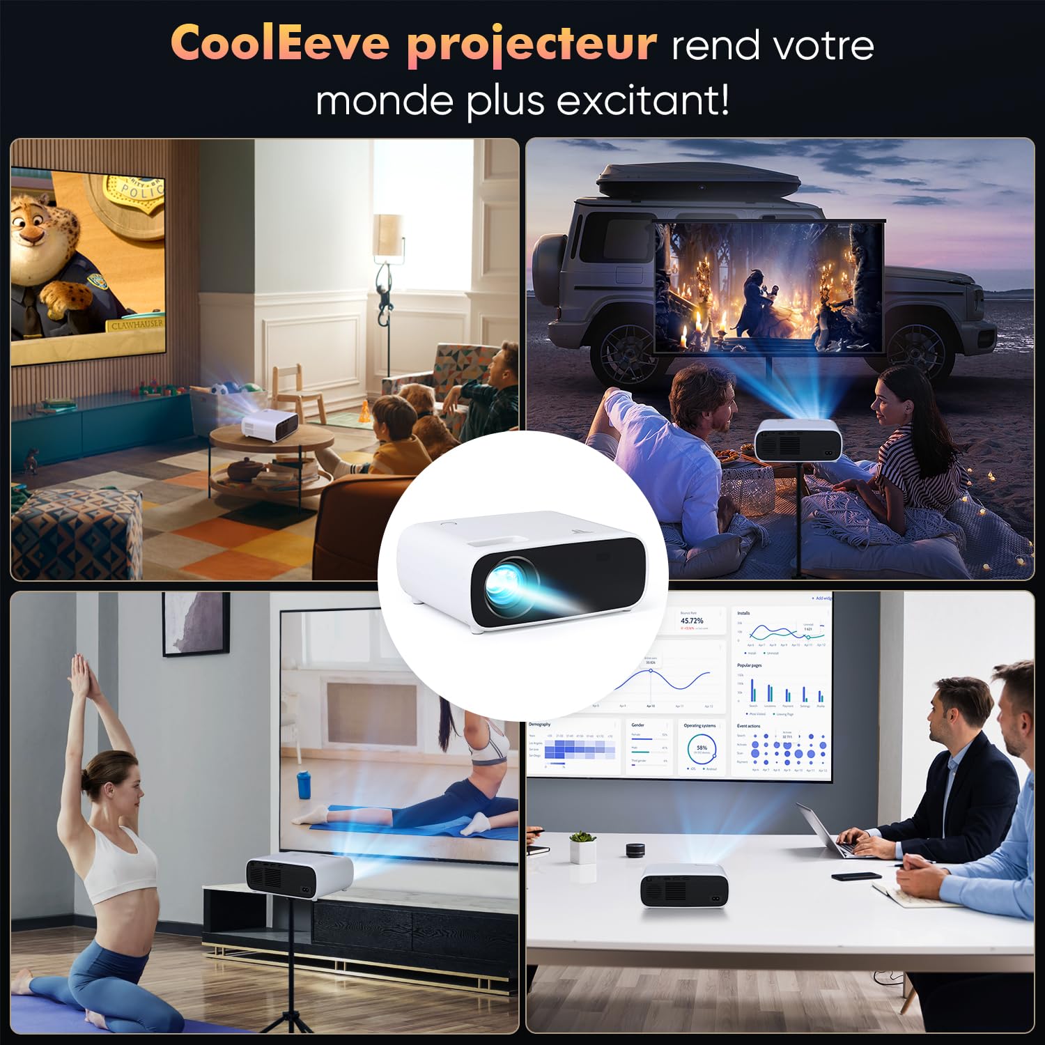 Mini proiettore HD 1080P supportato, proiettore video Home Theater compatibile con TV/HDMI/USB/AV/Laptop/iPhone/Android