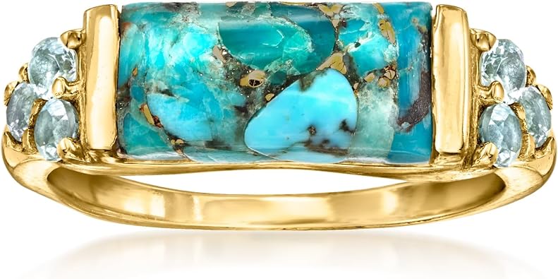 Ross-Simons Turquoise and .70 ct. t.w. Sky Blue Topaz Ring in 18kt Gold Over Sterling
