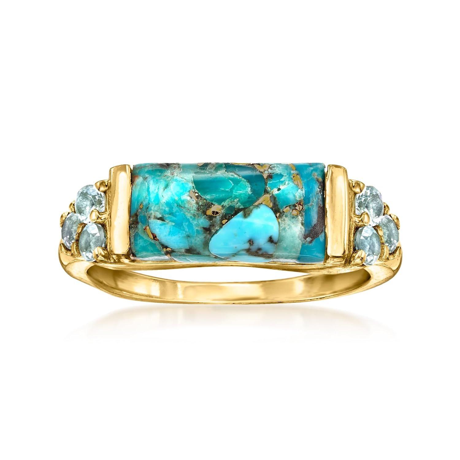 Ross-Simons Turquoise and .70 ct. t.w. Sky Blue Topaz Ring in 18kt Gold Over Sterling